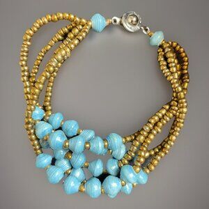 Teng Yue Bracelet Beaded Multi-Strand Blue Paper Beads And Seed Beads
